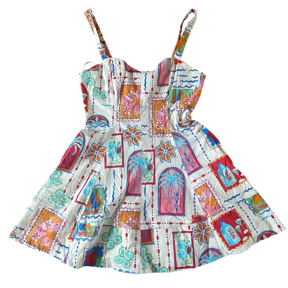 Avec Les Filles Sweetheart Neck Stamp Print Cotton Mini Sundress | Women’s 8 - Picture 5 of 11